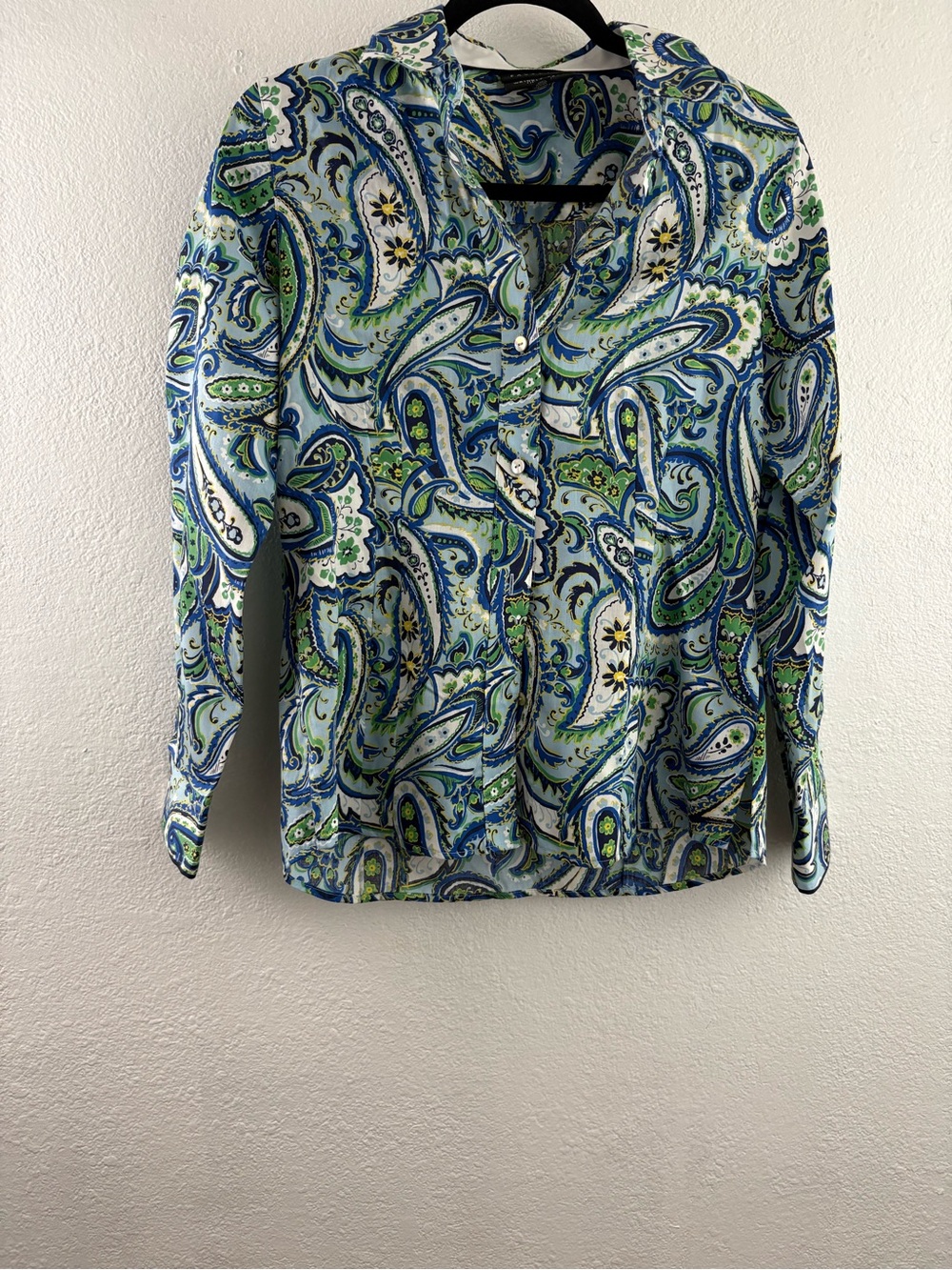 Foxcroft multicolor paisley print cotton button-front long-sleeve blouse size S